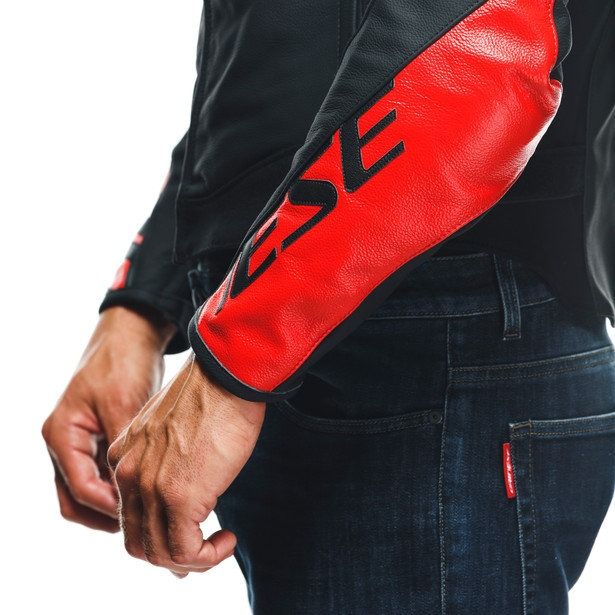 Dainese Sportiva Leather Jacket Black-Matt/Lava-Red/White : Delivery in 5 days